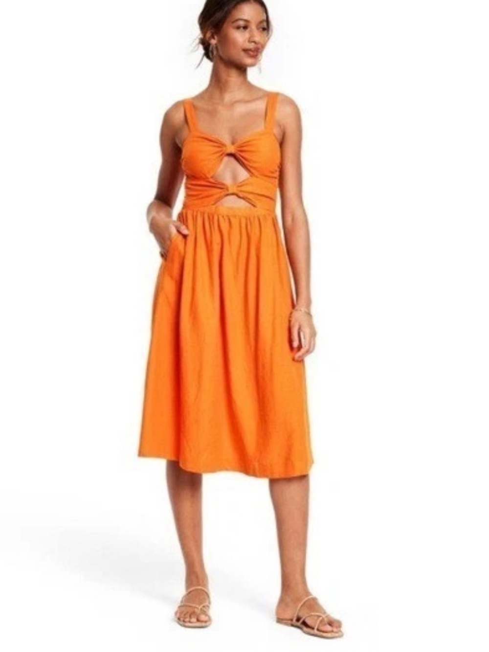NOEL x Target Orange Cutout Bow Front Midi Dress | Size Small